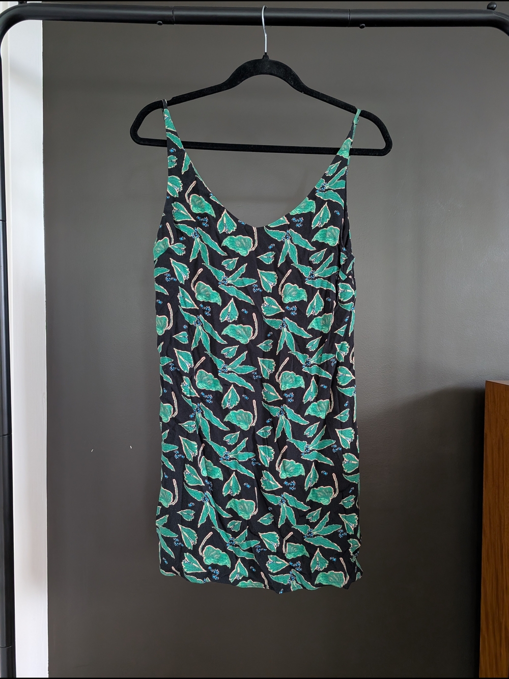 Urban Outfitters Black Mini Dress with Green Leaf Print